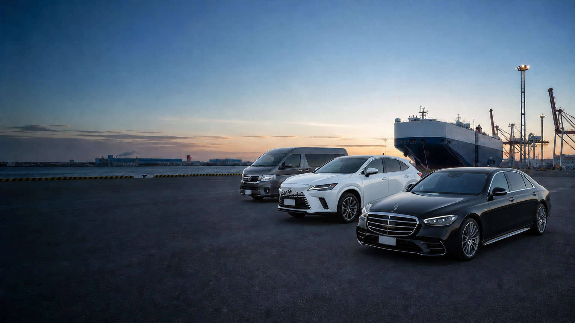 Passenger and commercial vehicles prepared beside an international export terminal